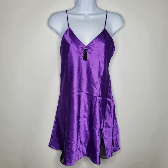 Victorias Secret Womens Vintage Gold Label Purple Chemise Size P Bow Tassel